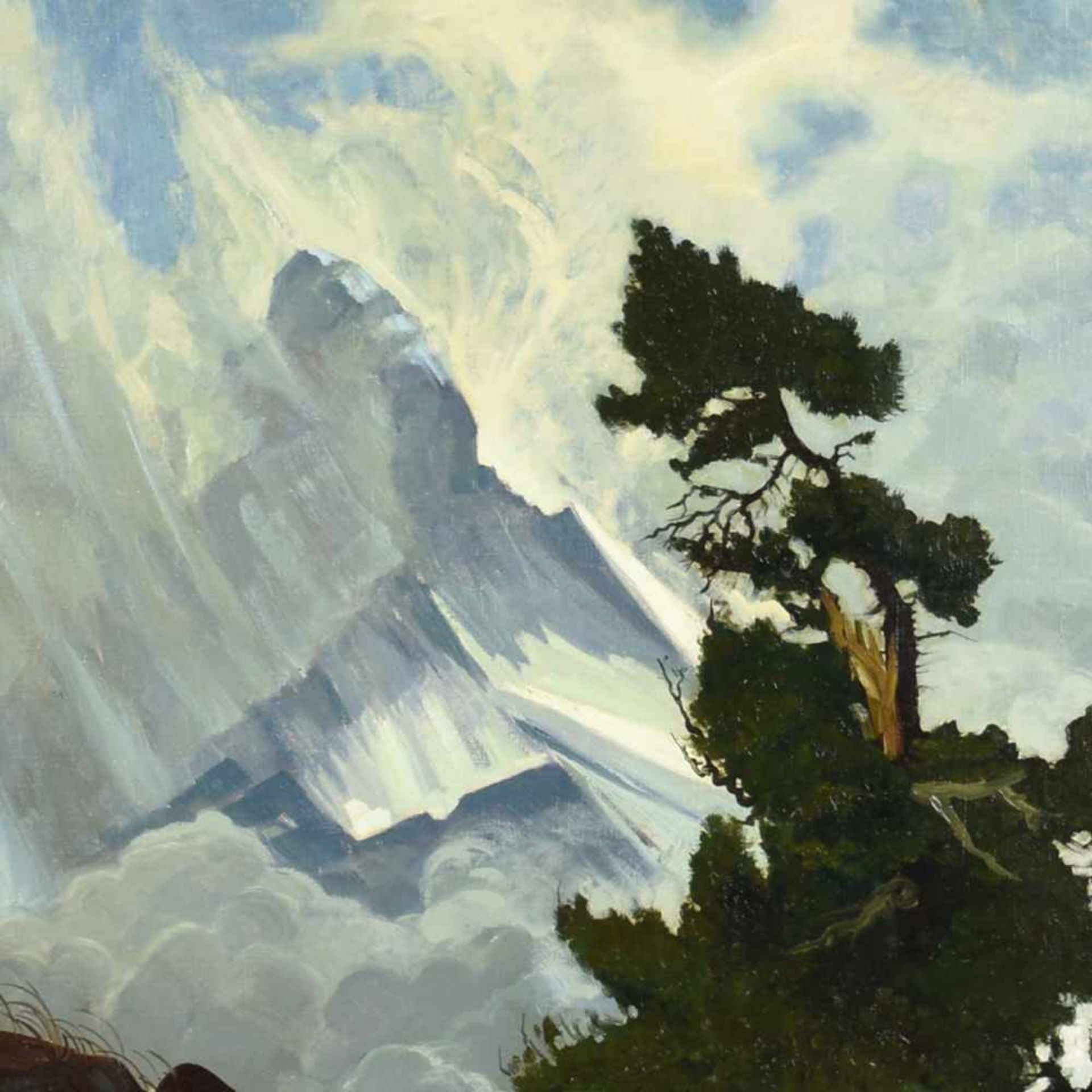 Herzing, Hanns (1890 Dresden - 1971 ebd.) Öl/Lwd., "Matterhorn im Sturm", rechts unten signiert,