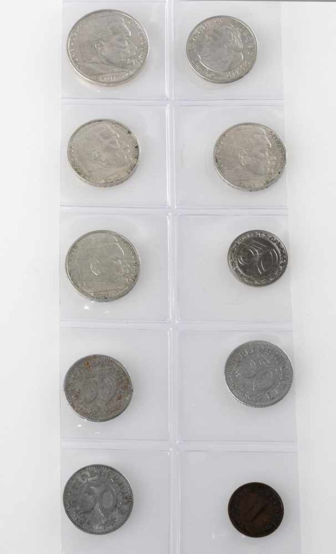 Konvolut Münzen III. Reich insg. 10 Stück: 1 x 2 Reichsmark in Silber "Martin Luther" 1933 (D), 1 - Bild 2 aus 3
