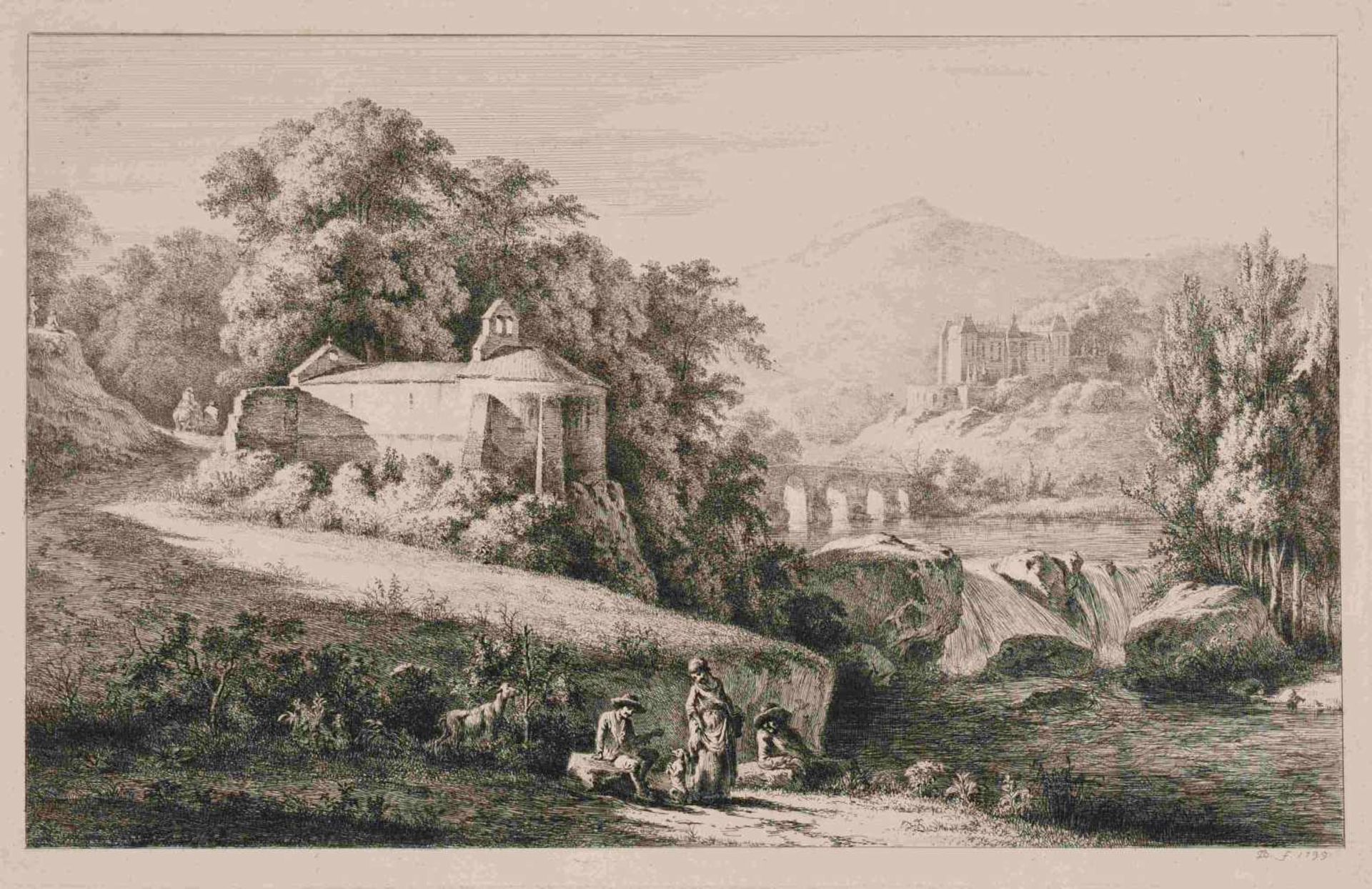 Boissieu, Jean Jacques de (1736 Lyon - 1810 ebd.) Radierung, Ruinenlandschaft mit Figurenstaffage, - Image 2 of 2