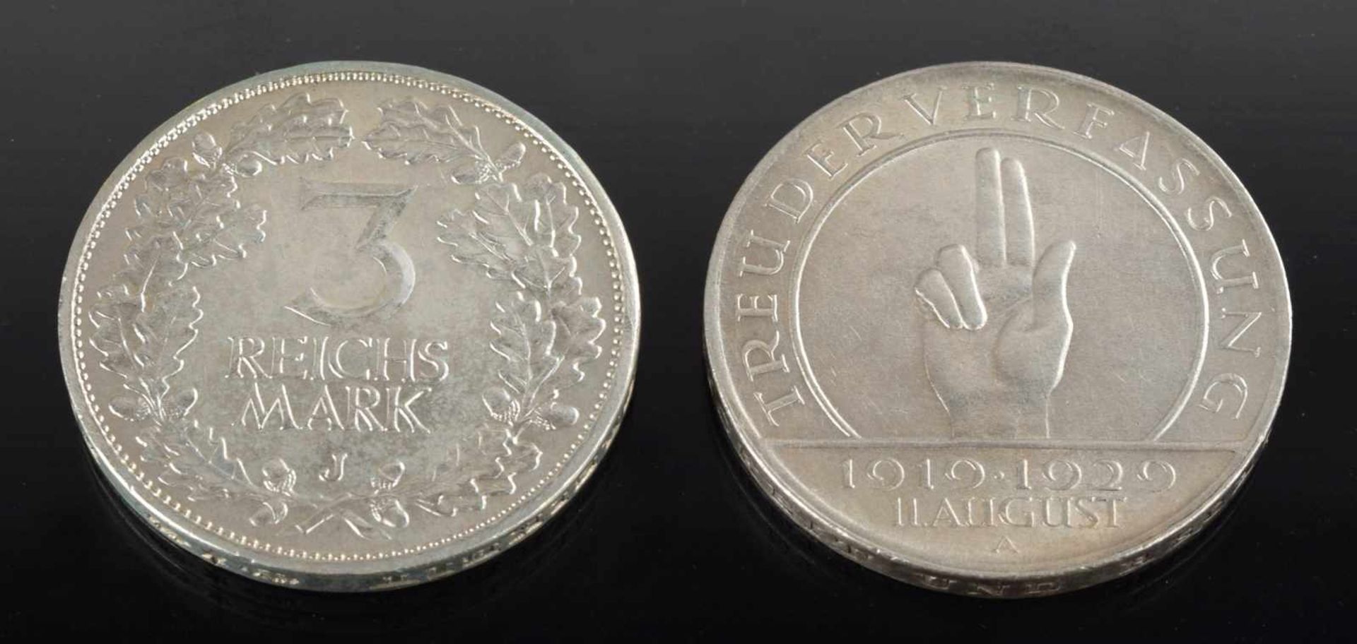 Paar Silbermünzen Weimarer Republik 1 x 3 Reichsmark "Jahrtausendfeier der Rheinlande" 1925 (J) - Bild 3 aus 3