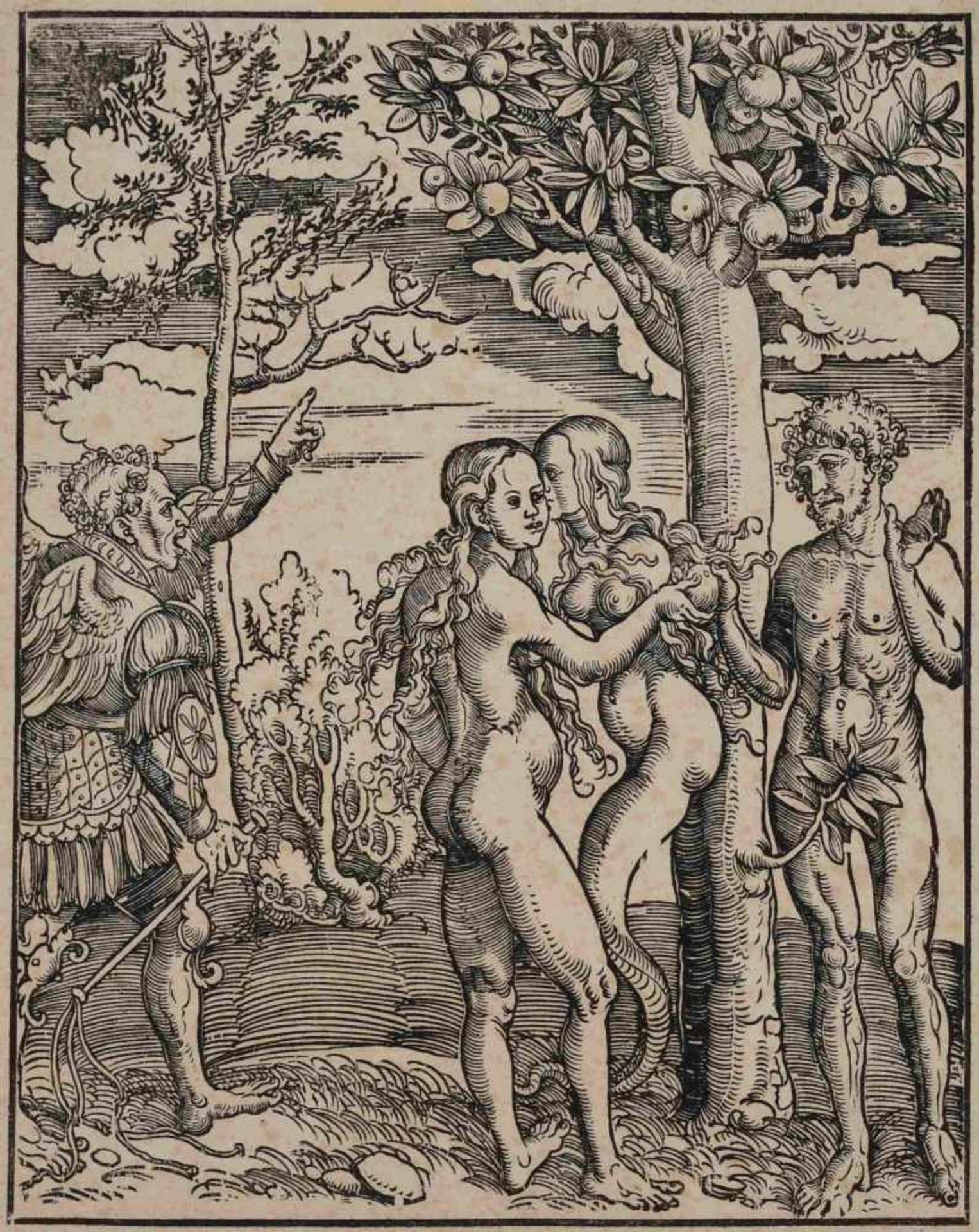 Cranach, Lucas d. Ä. (um 1472 Kronach - 1553 Weimar) Holzschnitt, "Der Sündenfall", Szene mit - Bild 2 aus 2