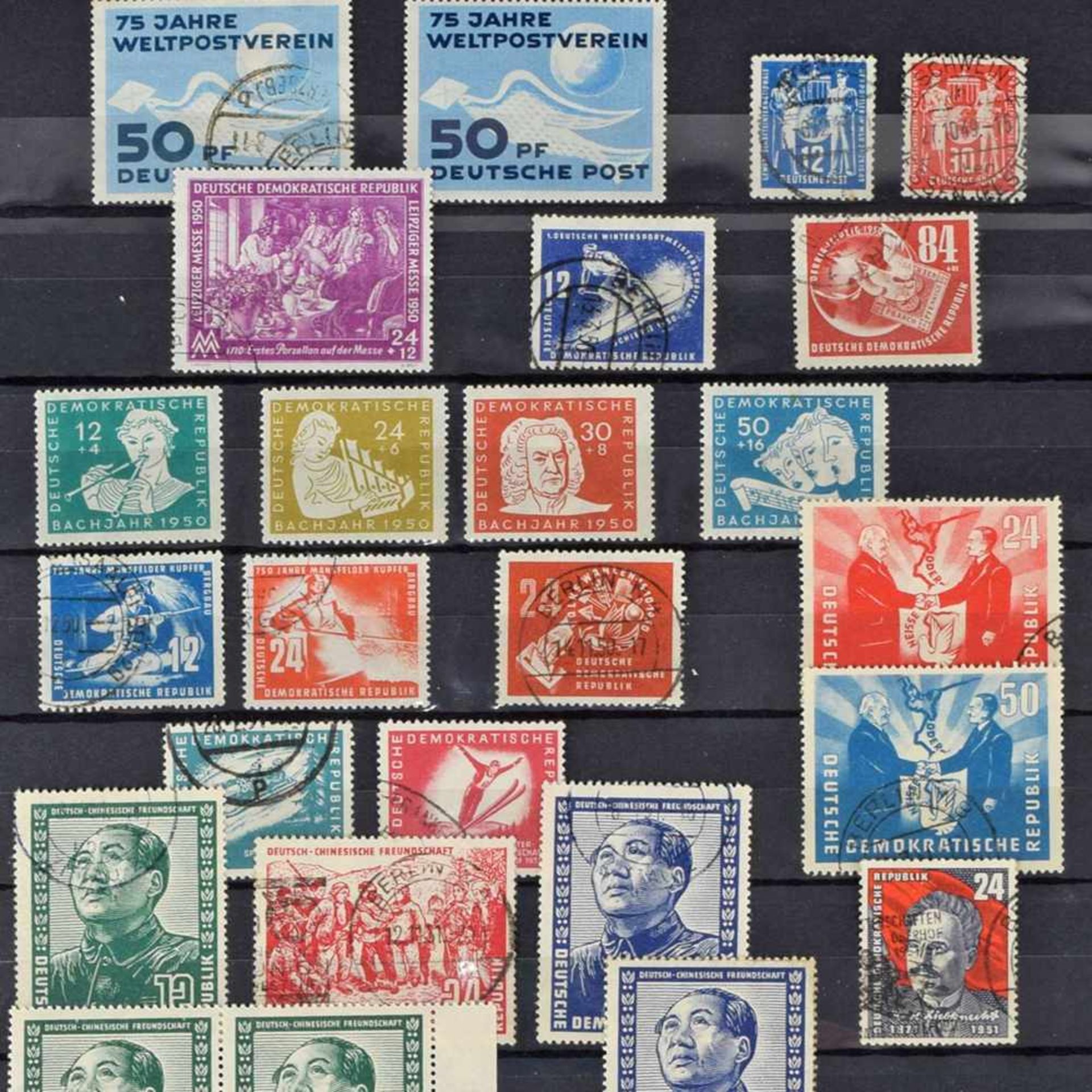 Auswahl Briefmarken Anfangsjahre DDR Auswahl ca. 1949-1955, dabei u.a.: Mi.-Nr. 242 (=DDR Nr. 1) "