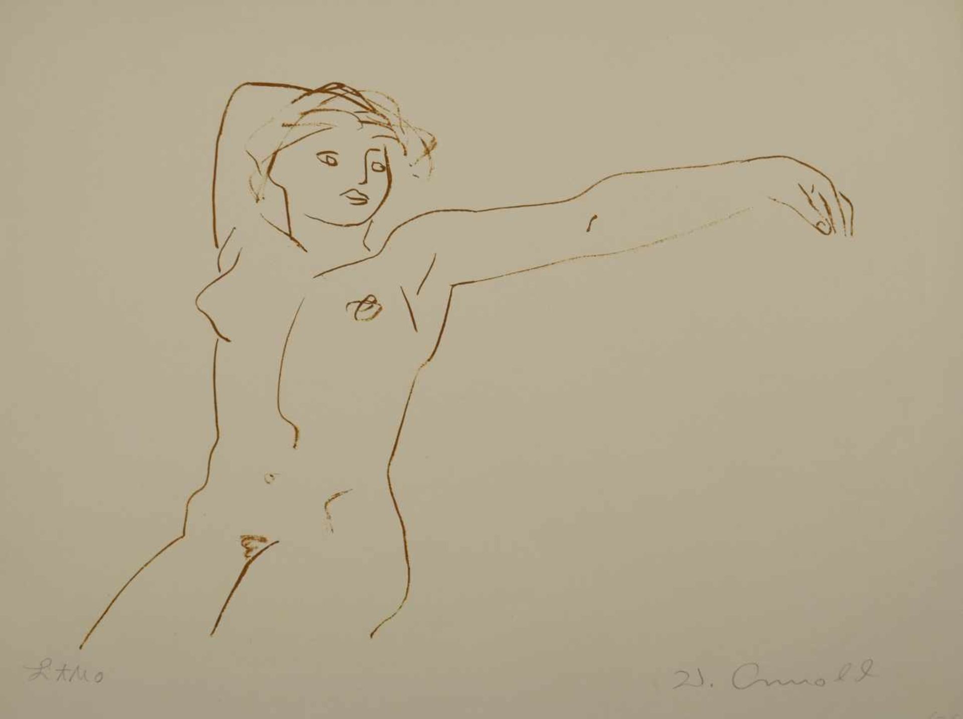 Arnold, Walter (1909 Leipzig - 1979 Dresden) Lithografie in Olivgrün, sitzender weiblicher Akt mit - Bild 2 aus 3