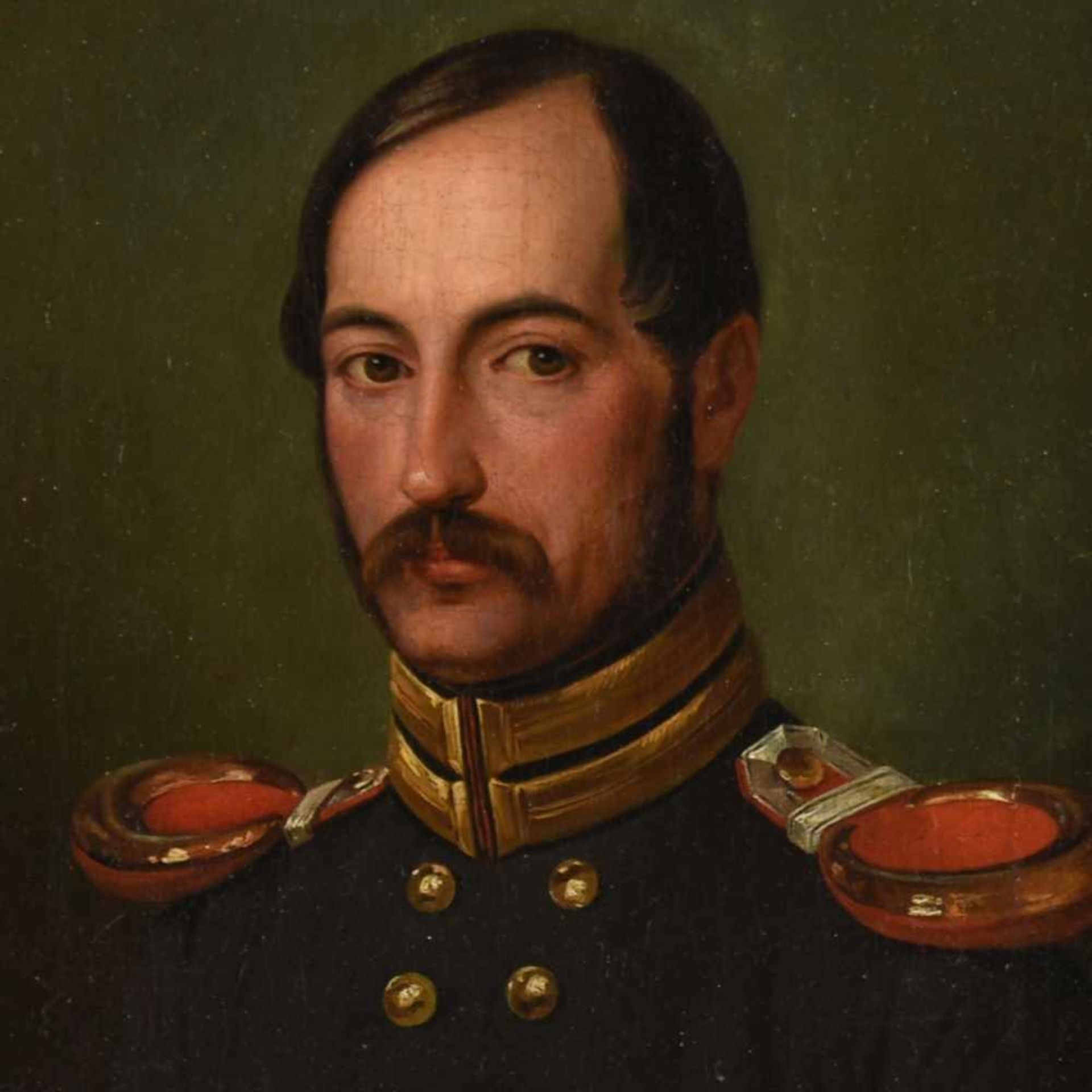 Unbekannter Porträtist Öl/Lwd., Porträt eines preußischen Offiziers, Rahmung später ergänzt, ca.