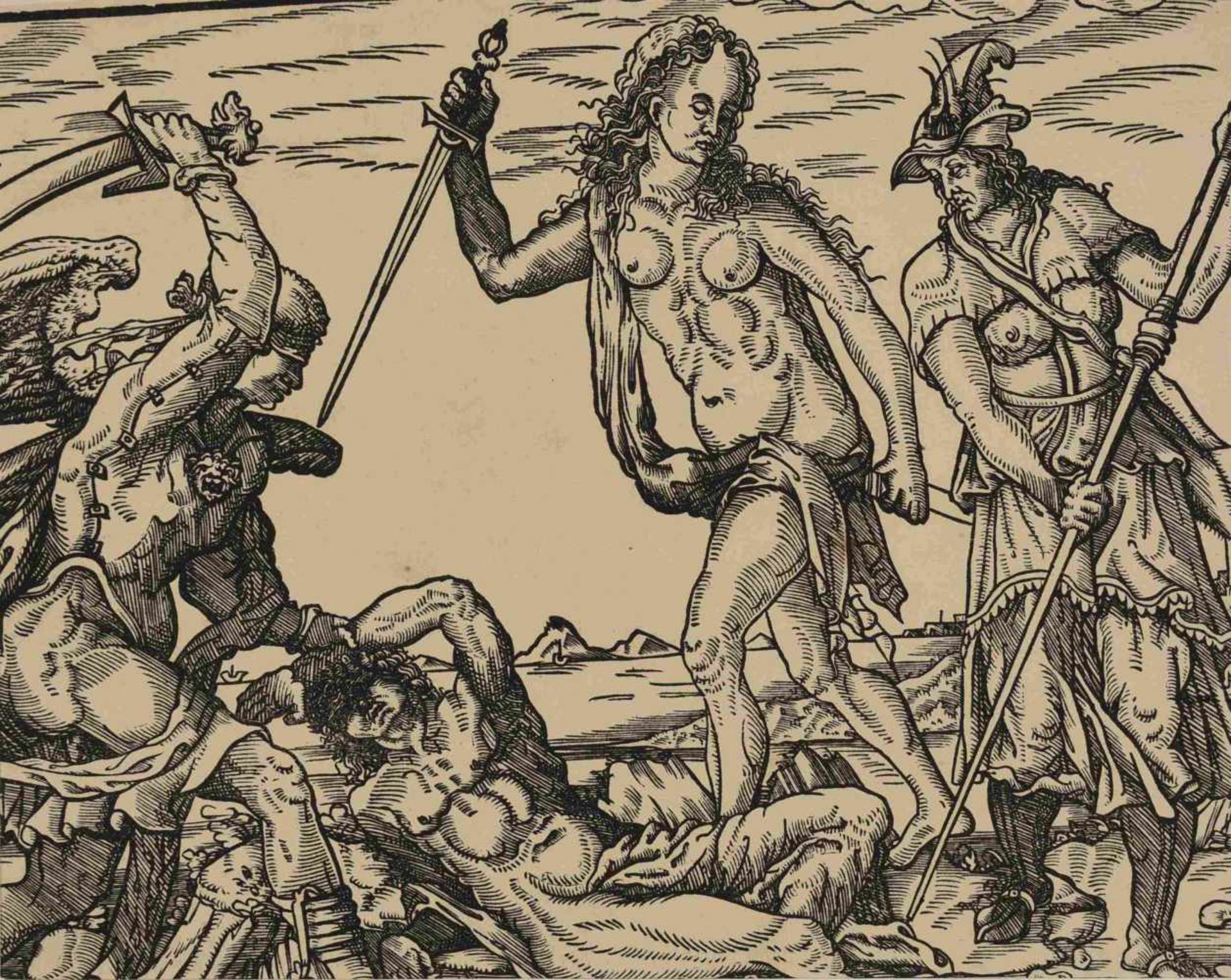 Deutscher Künstler des 16. Jahrhunderts Holzschnitt, allegorische Darstellung, Gerechtigkeit und - Bild 2 aus 2