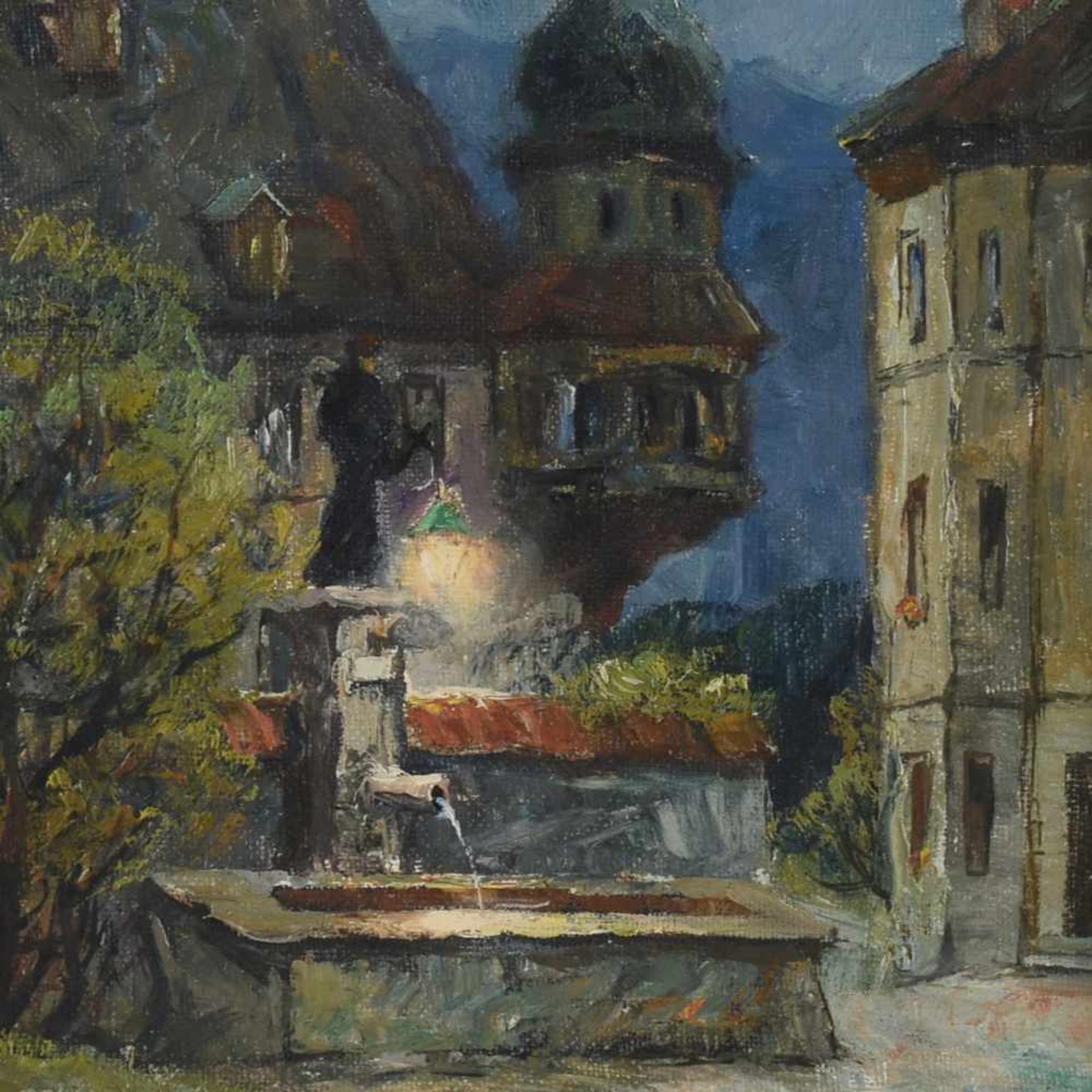 Münnich, Hans (1892 Chemnitz - 1970 Karl-Marx-Stadt) Öl/Lwd., "Abend in Schwaz bei Innsbruck",