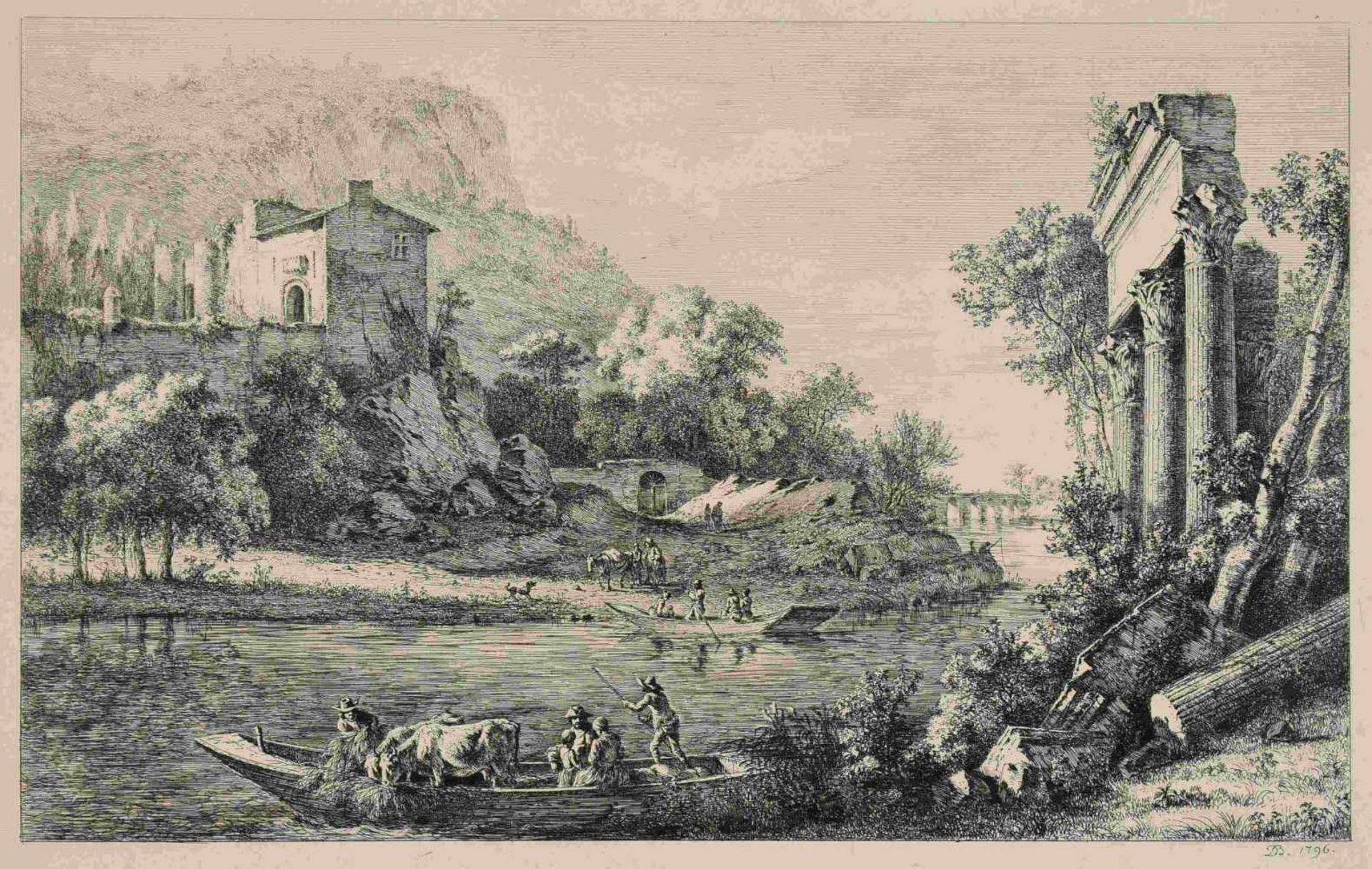 Boissieu, Jean Jacques de (1736 Lyon - 1810 ebd.) Radierung, Ruinenlandschaft mit Figurenstaffage, - Bild 2 aus 2