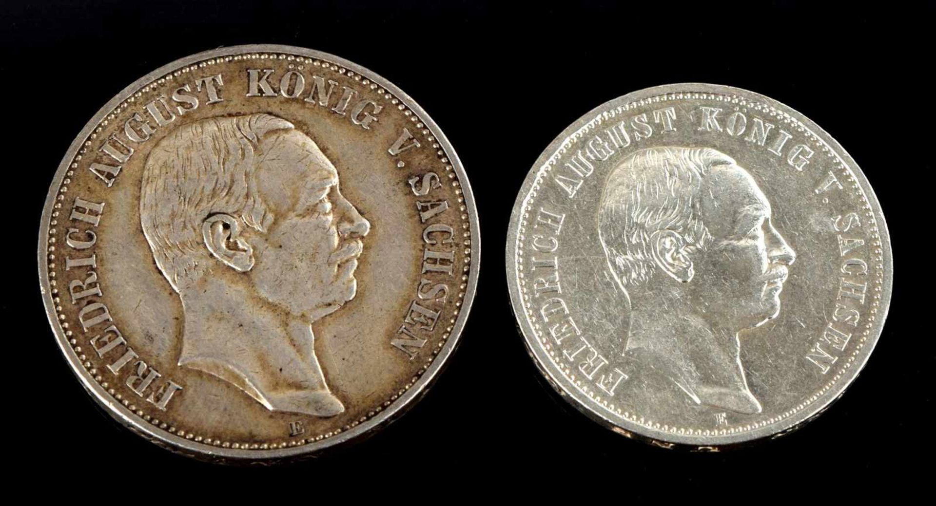 Paar Silbermünzen Kaiserreich - Sachsen 1 x 5 Mark, av. Friedrich August König von Sachsen Kopf - Bild 2 aus 3