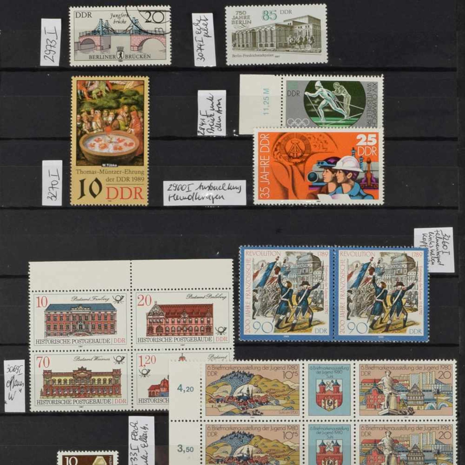 Briefmarken DDR - Plattenfehler kleine Sammlung mit Plattenfehlern und Besonderheiten bei DDR-