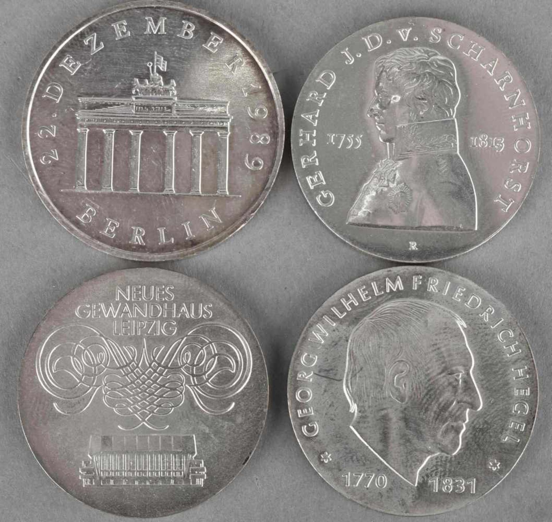 Silbermünzen DDR insg. 4 Silbermünzen: 1 x 20 Mark "Berliner Tor" 1989, 1 x 10 Mark "150. Todestag - Bild 2 aus 2