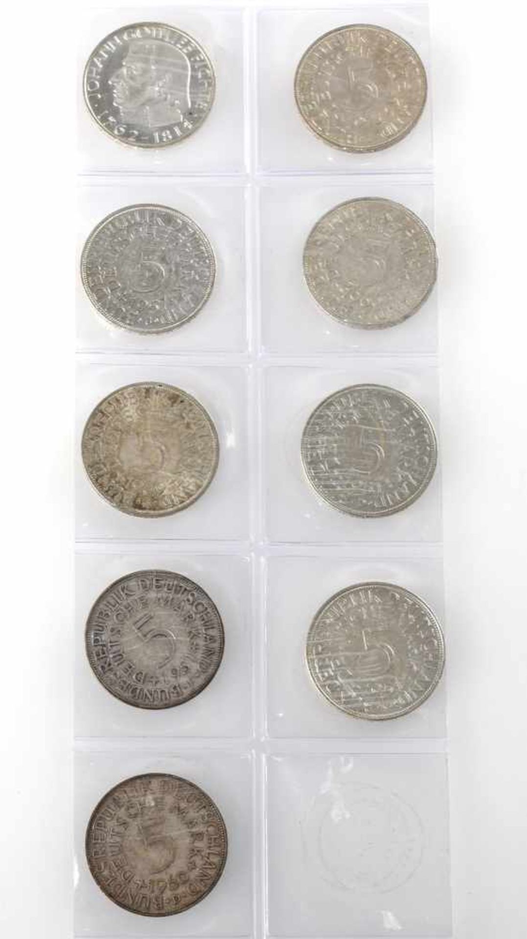 Konvolut Silbermünzen Bundesrepublik insg. 9 Silbermünzen, dabei: 1 x 5 Mark, 625/1000, 11,2 g, D - Bild 2 aus 3