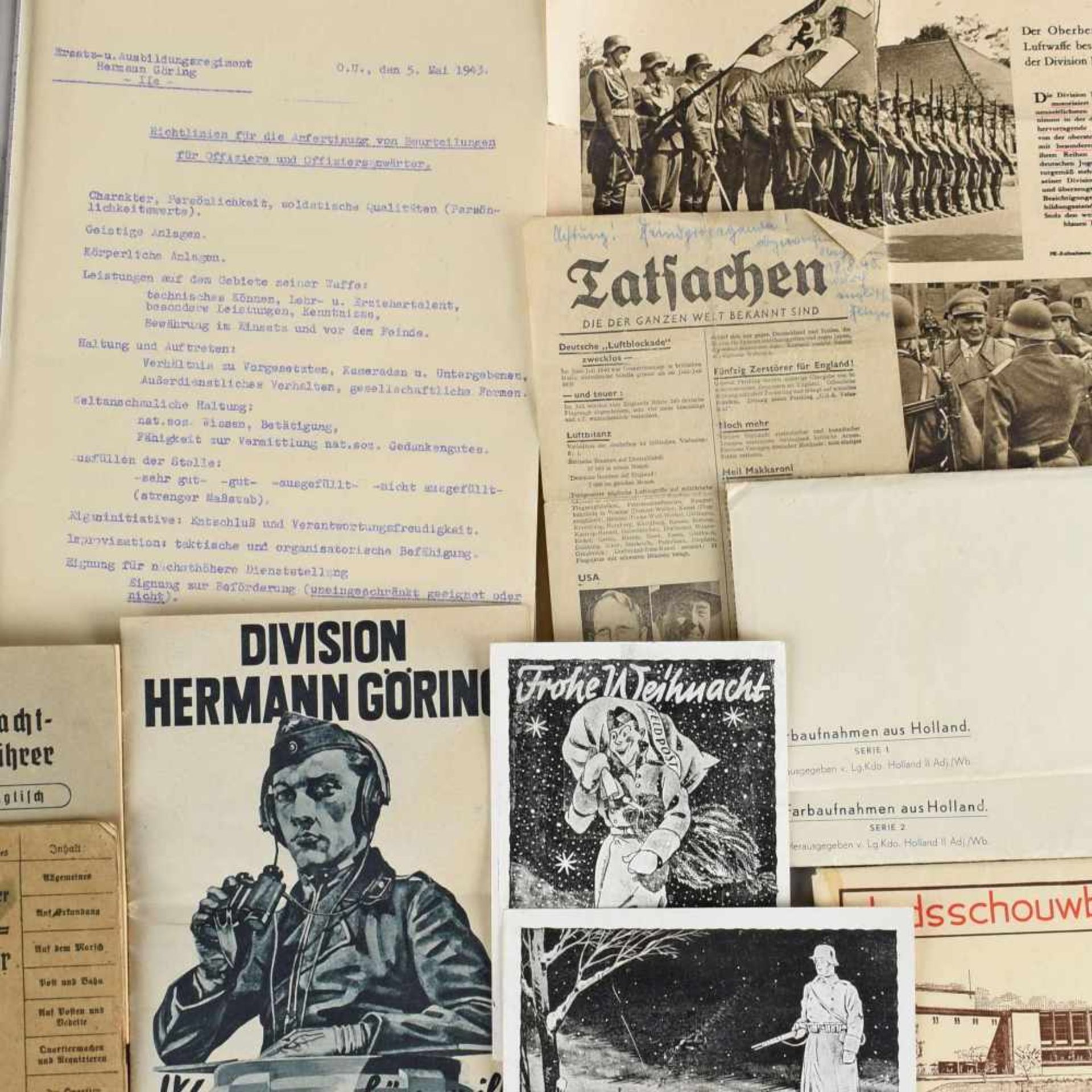 Konvolut Papier "Division Hermann Göring" III. Reich dabei u.a.: 1 x Werbebroschur "Division Hermann
