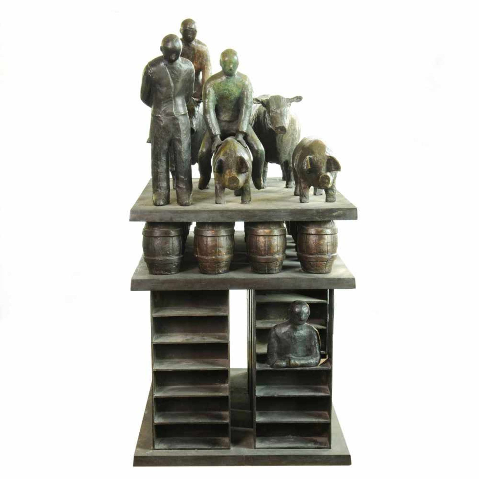 Großplastik Bronze, dunkelbraun patiniert, Komposition aus drei Ebenen, auf der ersten Ebene - Bild 3 aus 4