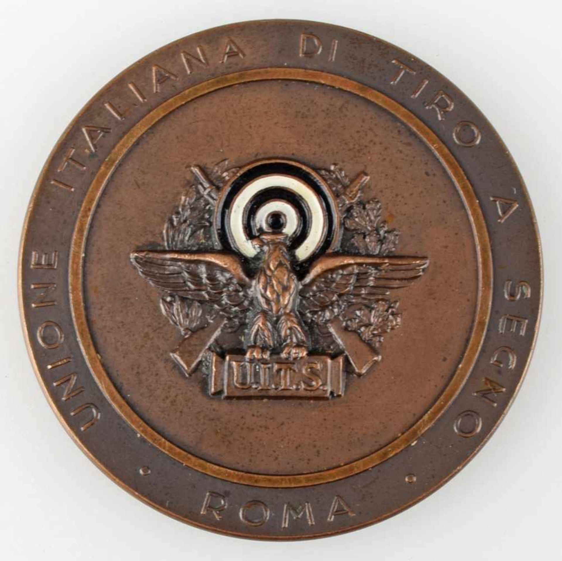 Medaille Italien 1960 av. Adler vor zwei gekreuzten Gewehren und Schützenscheibe, "UNIONE ITALIANA - Bild 2 aus 3