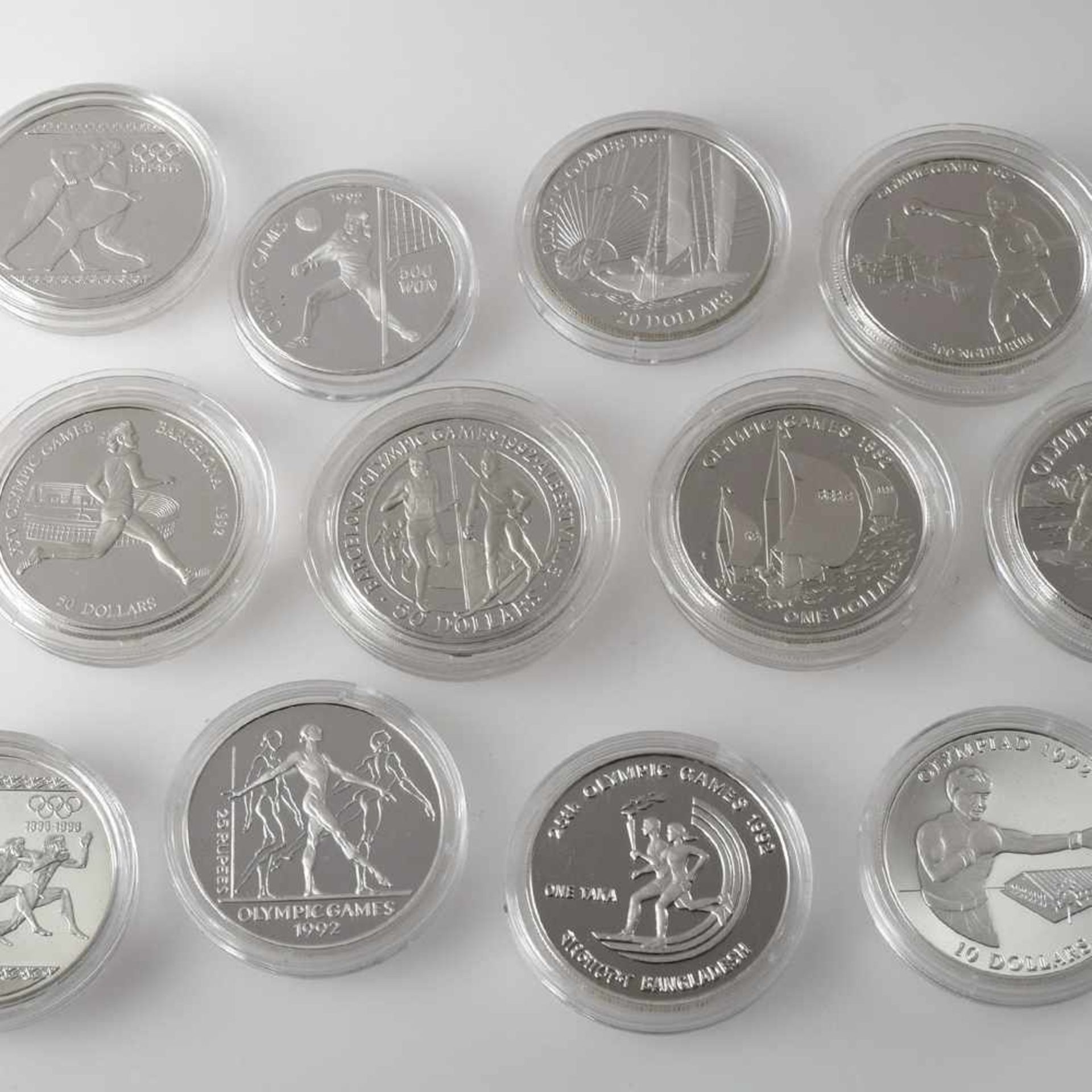 Konvolut Silbermünzen Olympische Spiele insg. 19 versch. Ausgaben, dabei u.a.: 1 x 1000 Drachmen