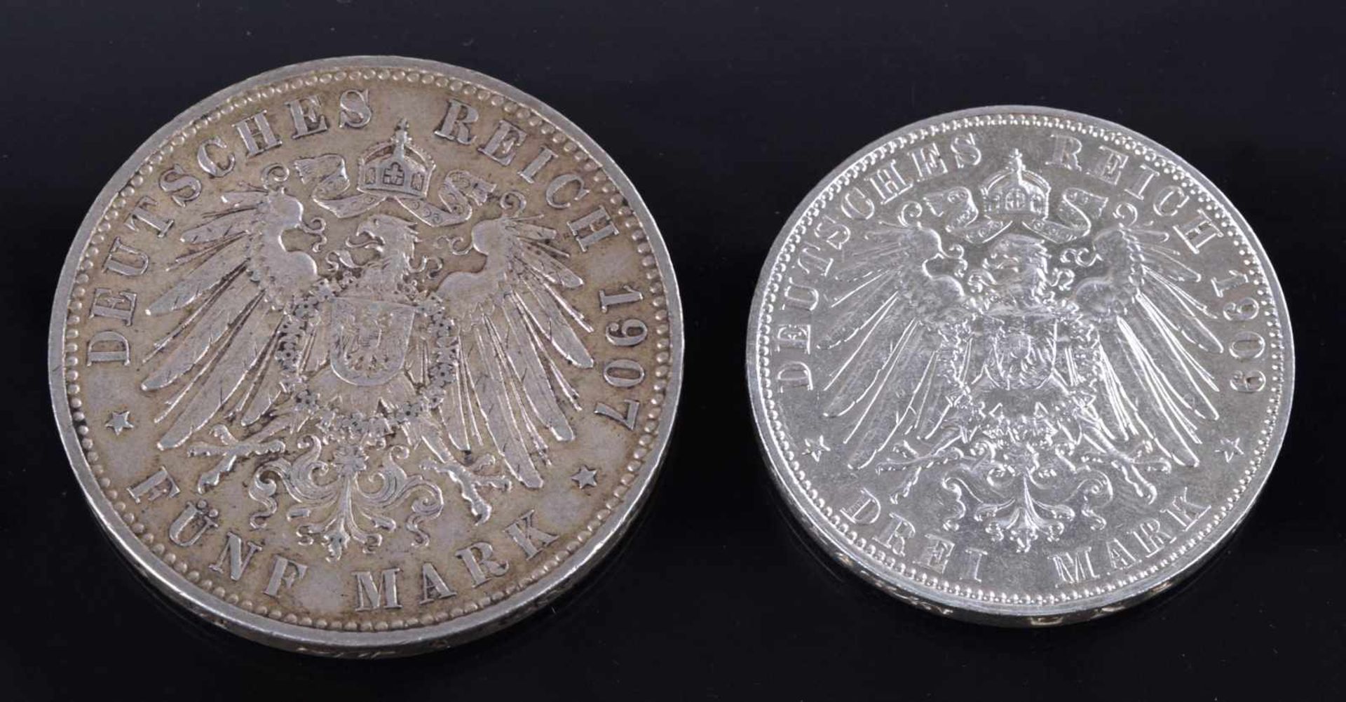 Paar Silbermünzen Kaiserreich - Sachsen 1 x 5 Mark, av. Friedrich August König von Sachsen Kopf - Bild 3 aus 3