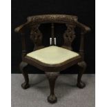 Antique Carved English Corner Chair