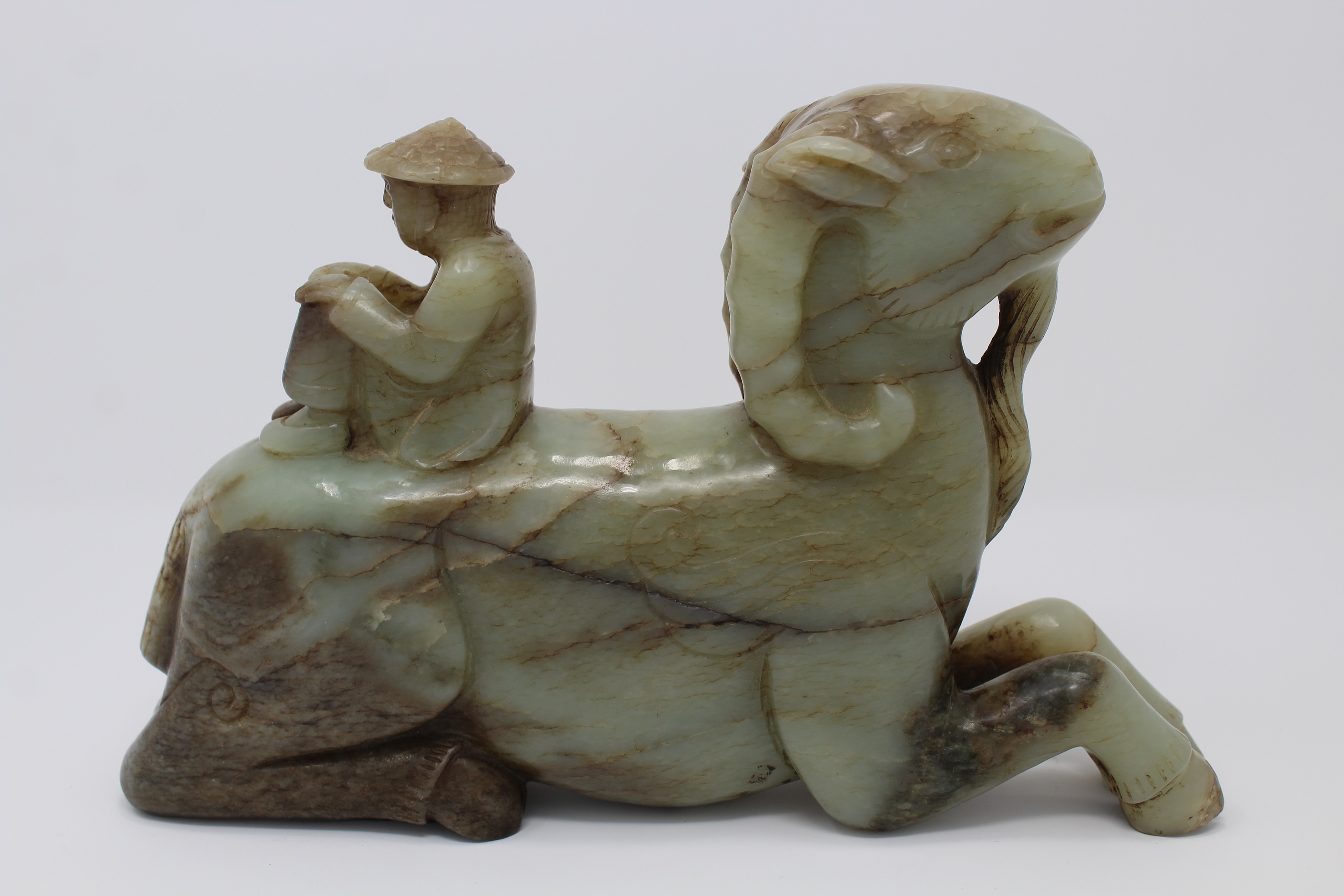 Carved Chinese Jade Ram with Figure - Image 6 of 6