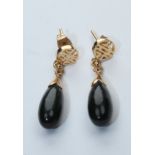 14k Gold & Black Jade Tear Drop Earrings