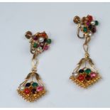 14k Gold Multi-Stone Hanging Earrings