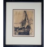 "Fishing Boats Marseille" Antique Etching, Signed