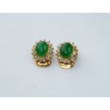 Pair of CZ & Jadeite Clip Earrings