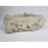 White Jade Chinese Carved Coupe w/ Qilins