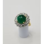 18K Gold Cabochon Emerald & Diamond Ring