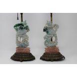 Carved Chinese Jadeite/Rose Quartz Lamps