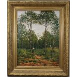 Renault, 19th C. Wooded Pathway with Figure