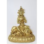 Signed, Tibetan Gilt Bronze Buddha Figure on Elephant