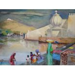 20th C. Udaipur India Coastal Watercolor, Signed