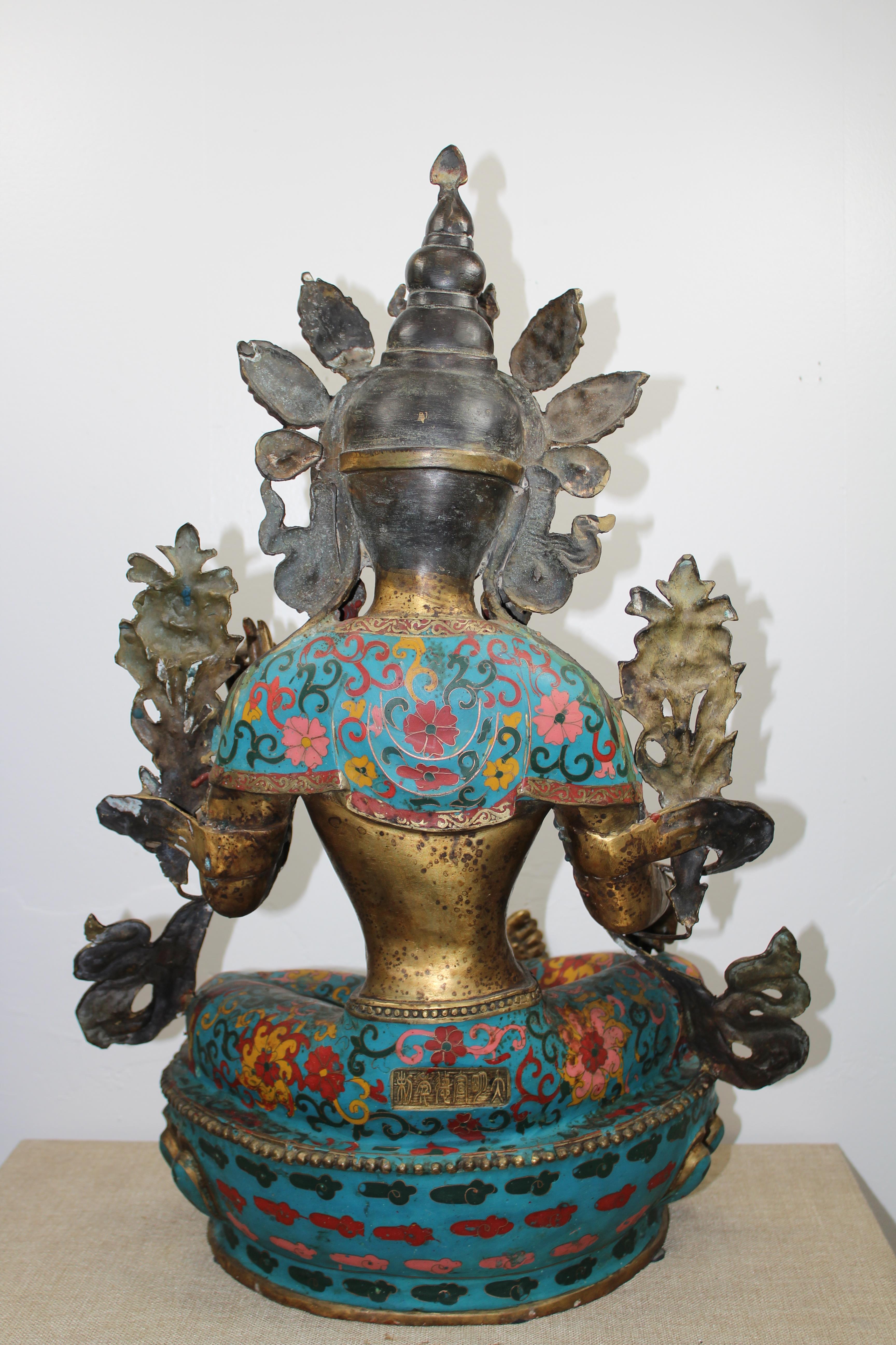 Large Antique Chinese Cloisonne Figure, Signed - Image 4 of 8