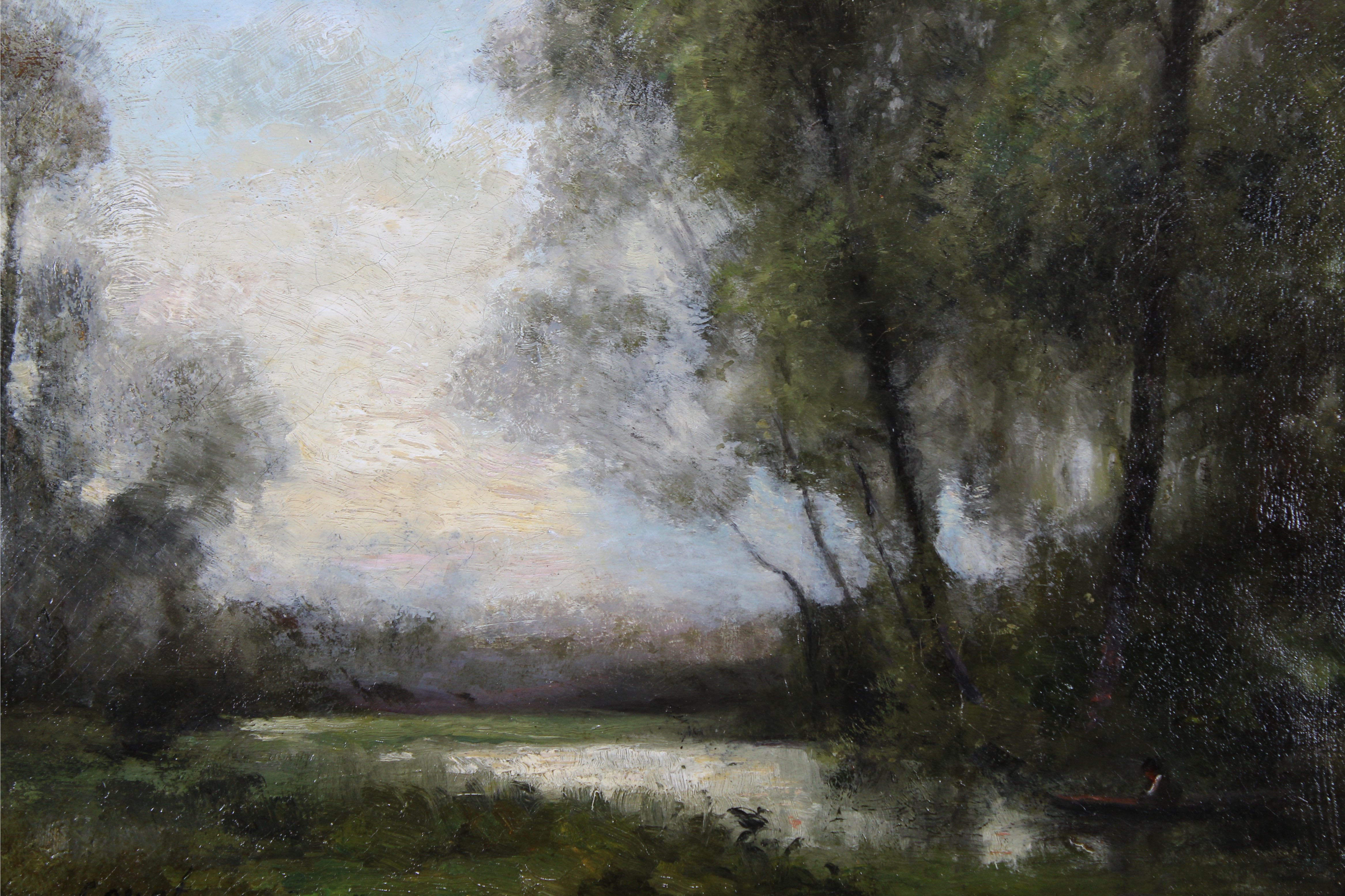 Signed Corot, Barbizon Landscape with Figure - Image 2 of 7