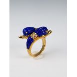 14K Gold, Lapis & Diamond Dolphin Ring