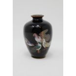 Chinese, Black Ground Enameled Pigeon Vase