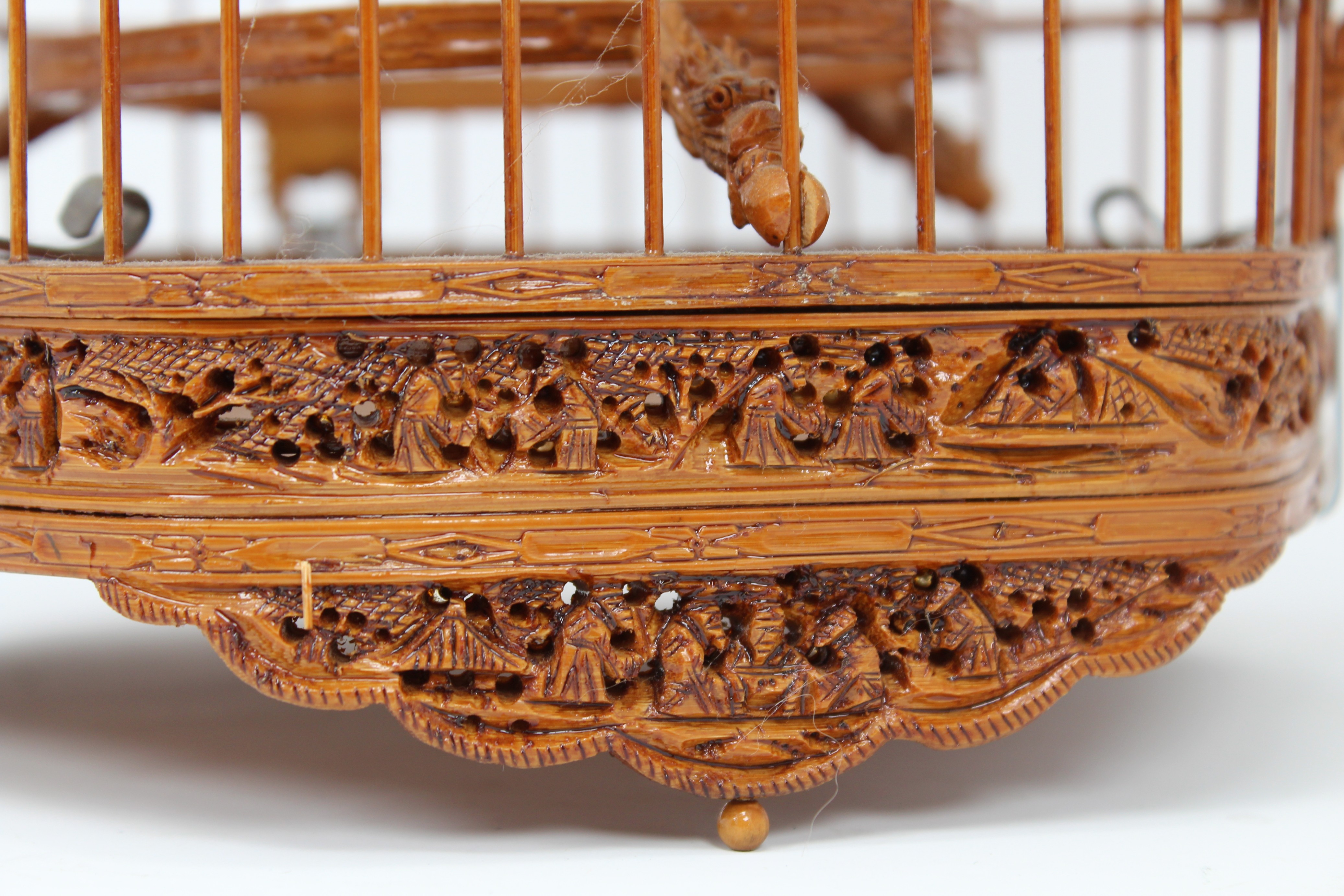 Chinese, Vintage Carved Bamboo Bird Cage - Image 2 of 5