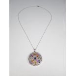 14K White Gold & Colored Sapphire Pendant Necklace