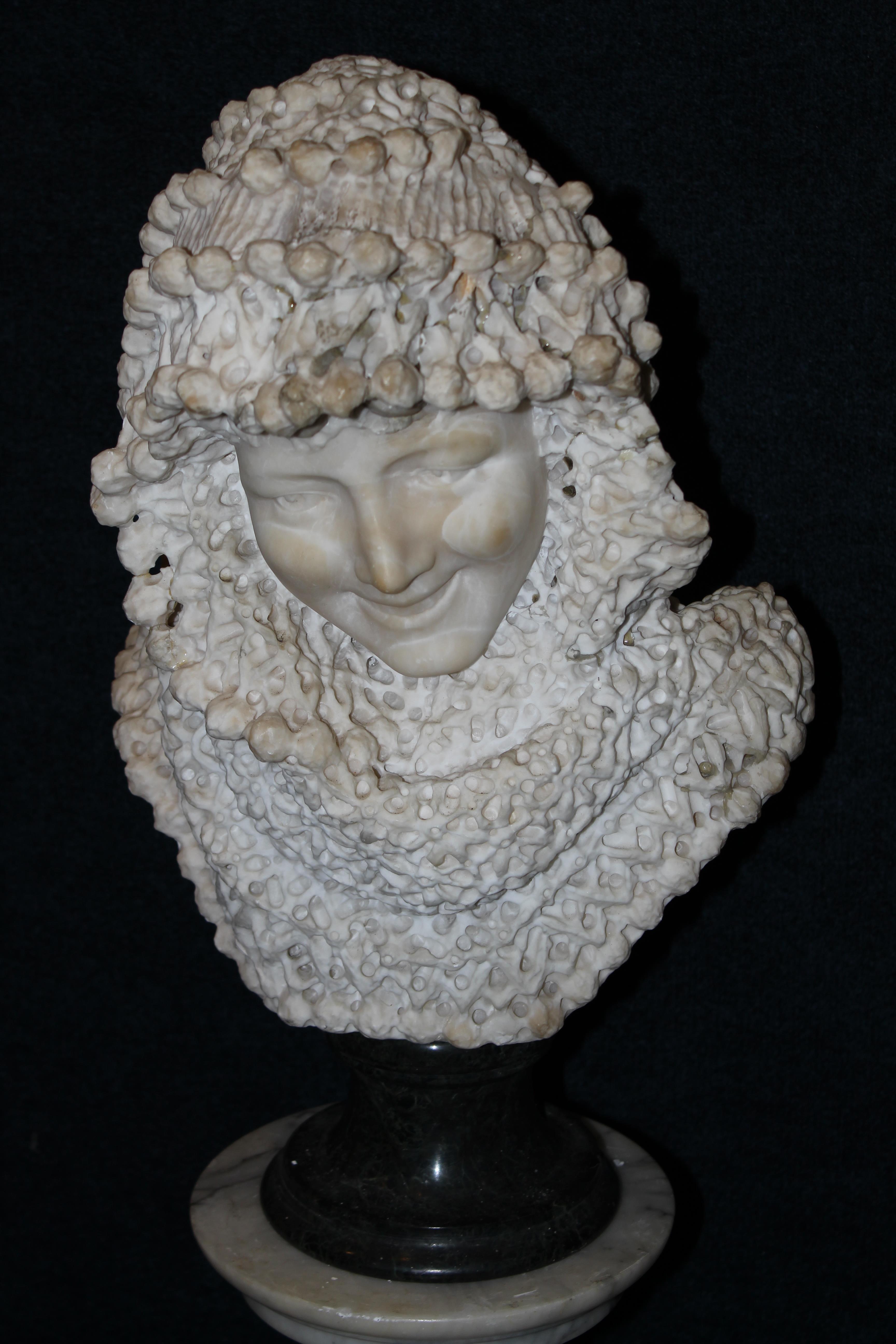 Carved Alabaster Bust of a Woman on Marble Base - Image 2 of 3