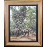 Garreth Hook, Painting of Elephants Under Trees