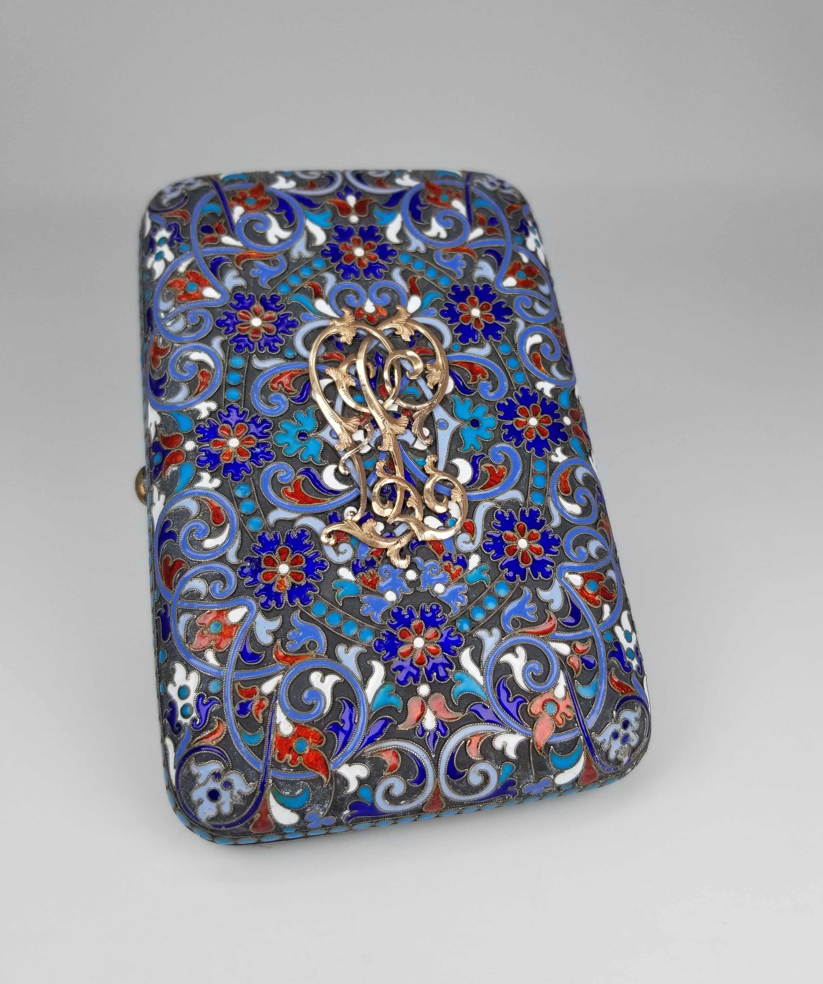 Signed Russian Enamel Cloisonne Cigarette Case