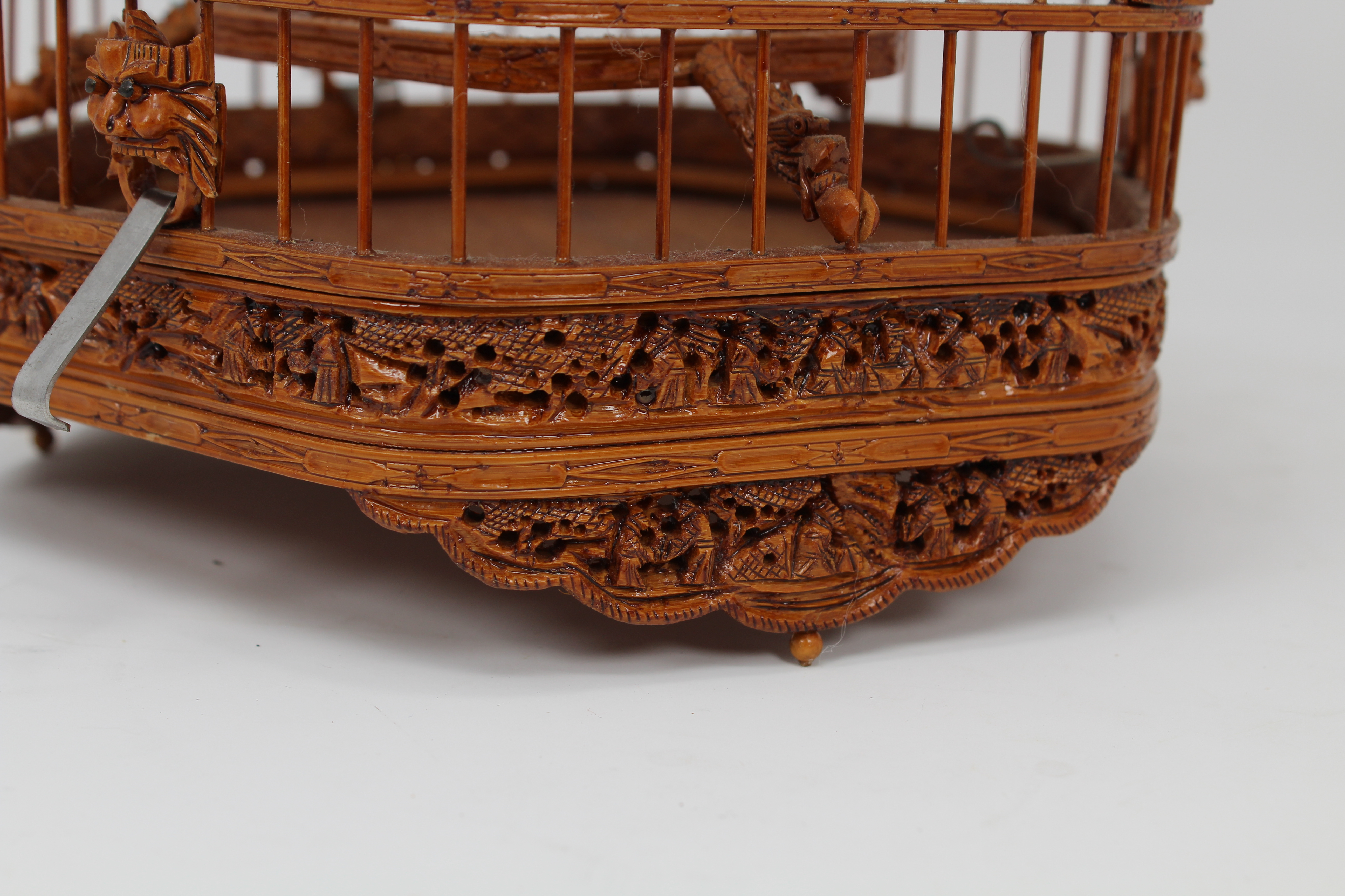 Chinese, Vintage Carved Bamboo Bird Cage - Image 4 of 5