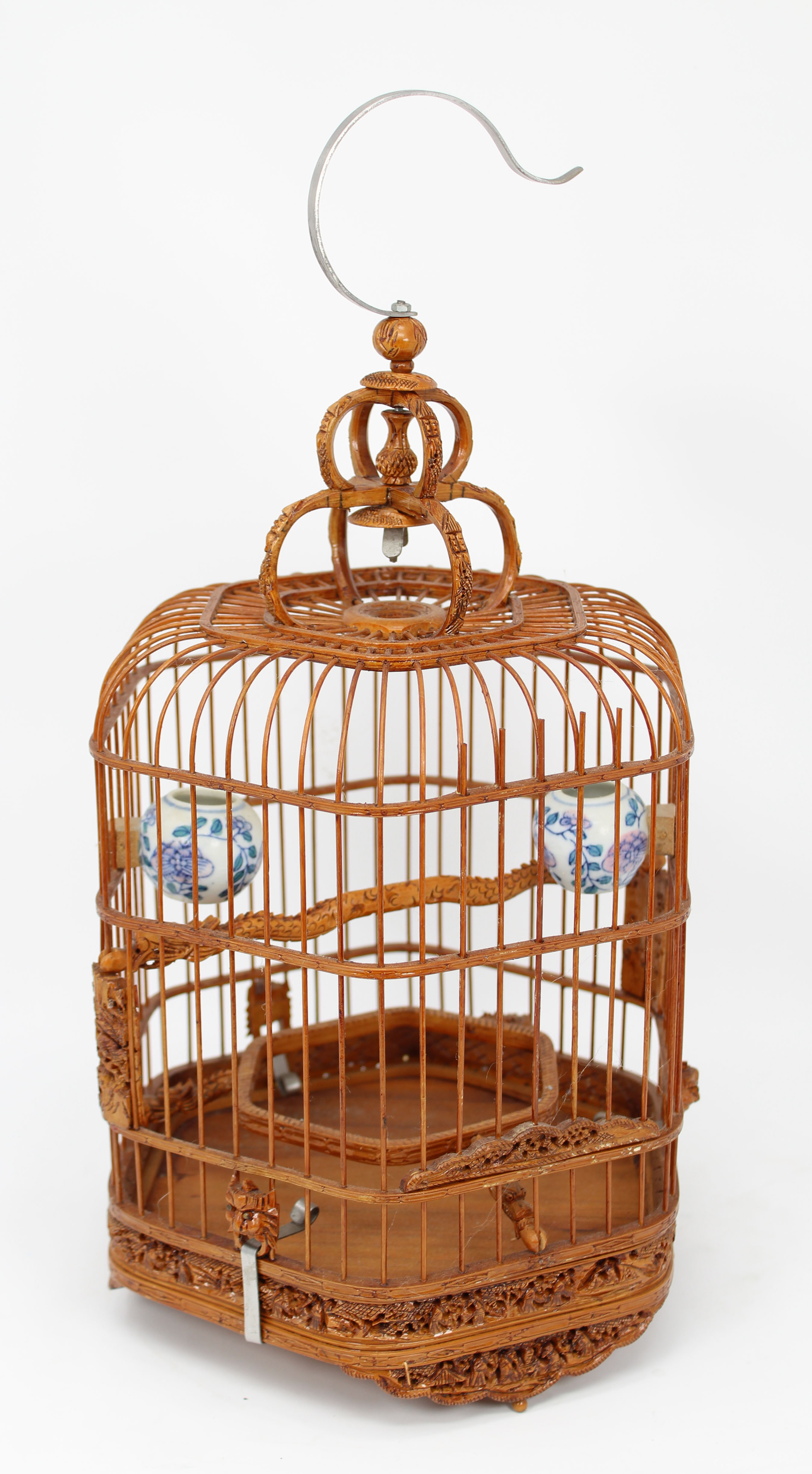 Chinese, Vintage Carved Bamboo Bird Cage