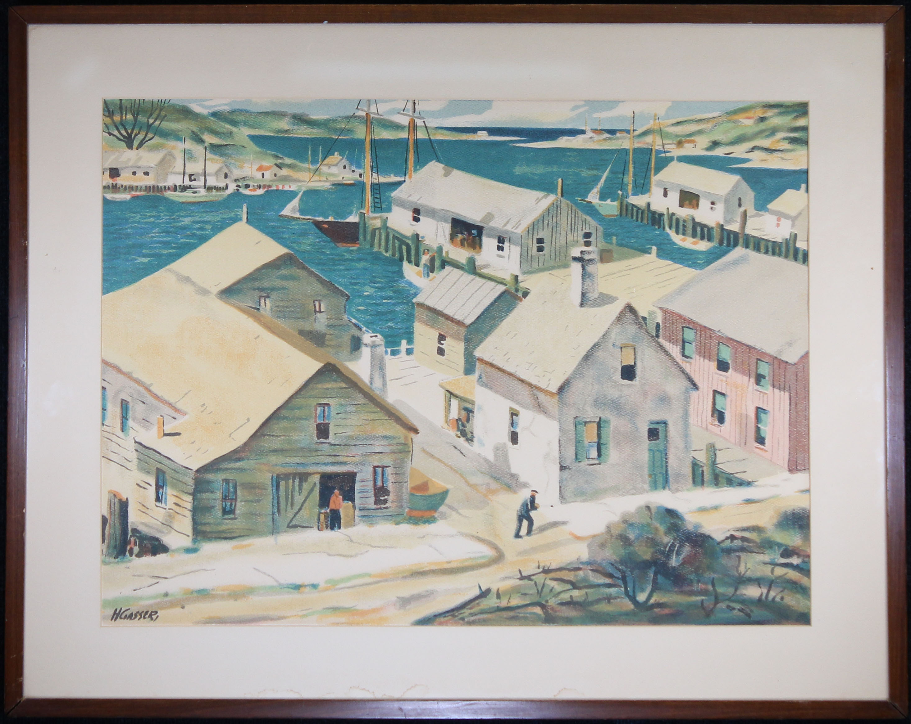 Henry Gasser Lithograph Gloucester Harbor