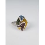 14K White Gold & Multi-Colored Diamond Ring