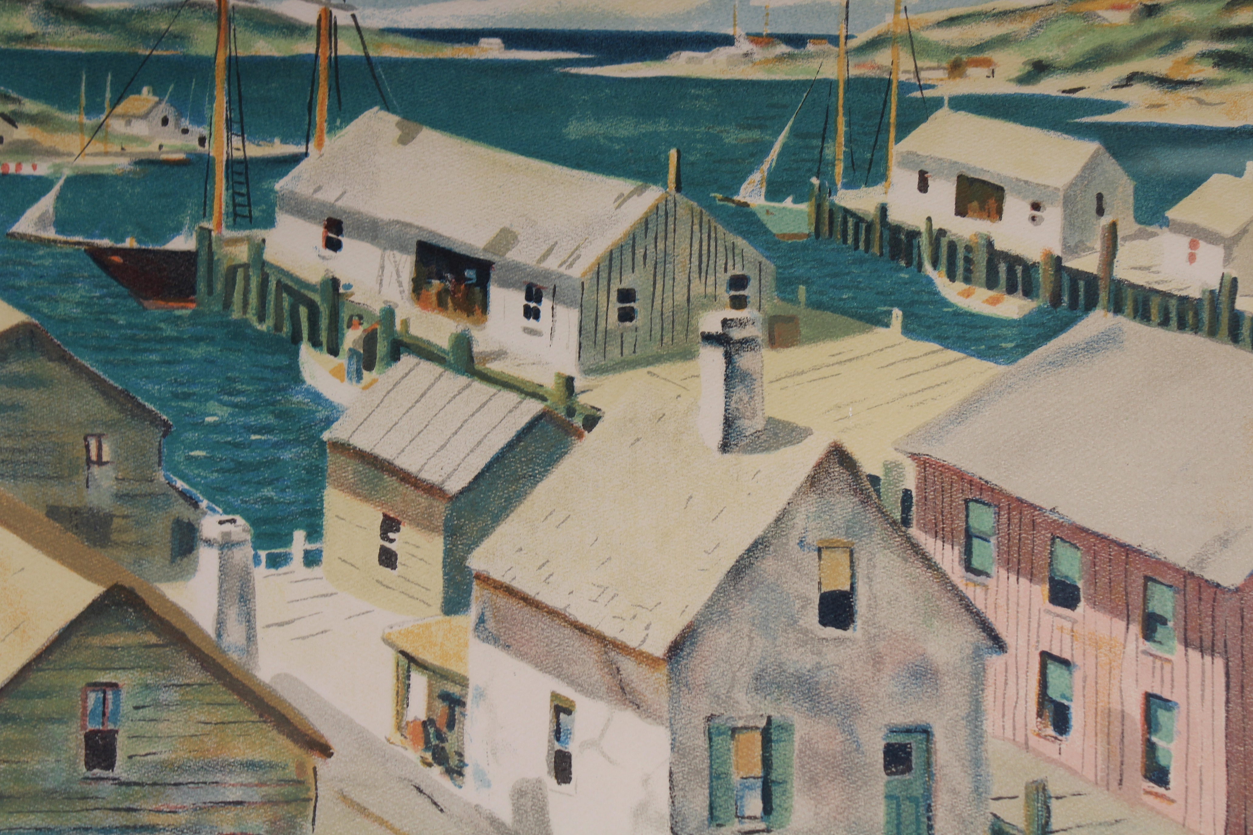 Henry Gasser Lithograph Gloucester Harbor - Image 4 of 7