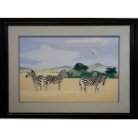 Bernard Scott, Tempera Painting of Zebras