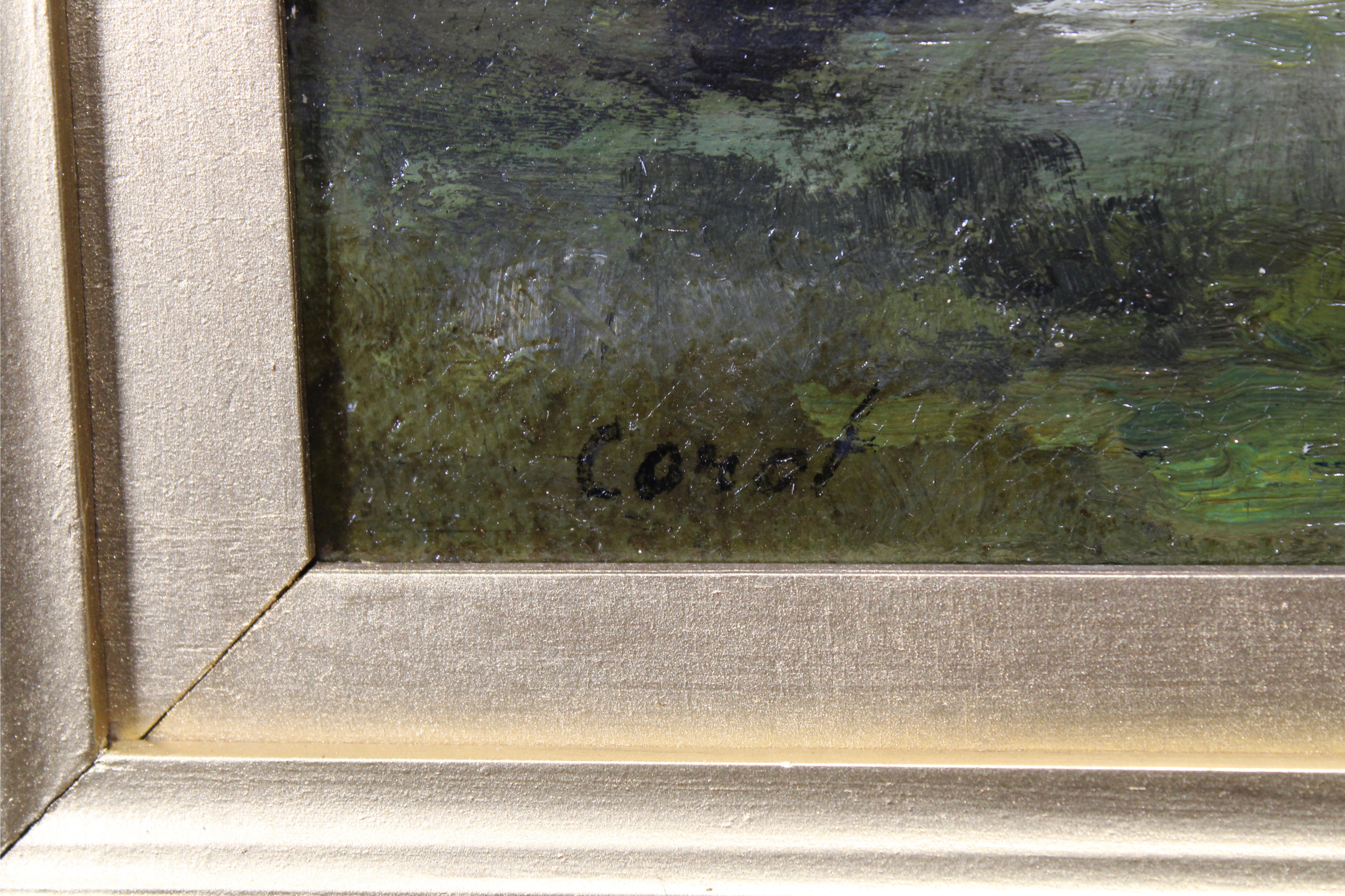Signed Corot, Barbizon Landscape with Figure - Image 4 of 7