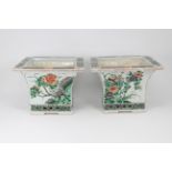 Pair Chinese Famille Verte Porcelain Jardinieres