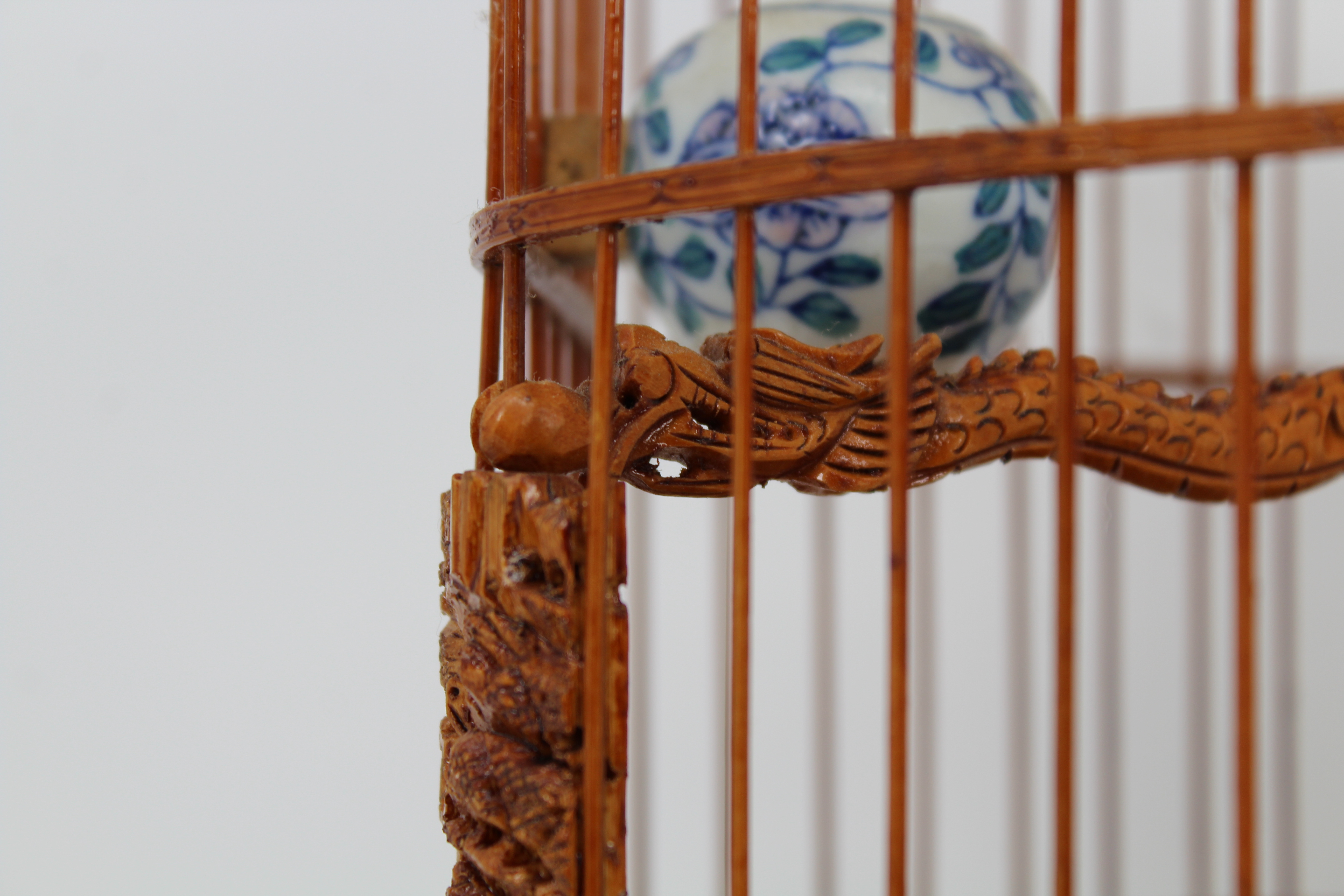 Chinese, Vintage Carved Bamboo Bird Cage - Image 3 of 5